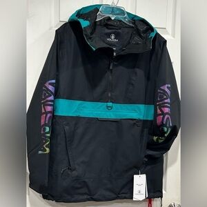 Volcom Women's Medium Ashfield Pullover Black Pattern Jacket Ski Snowboard NWT